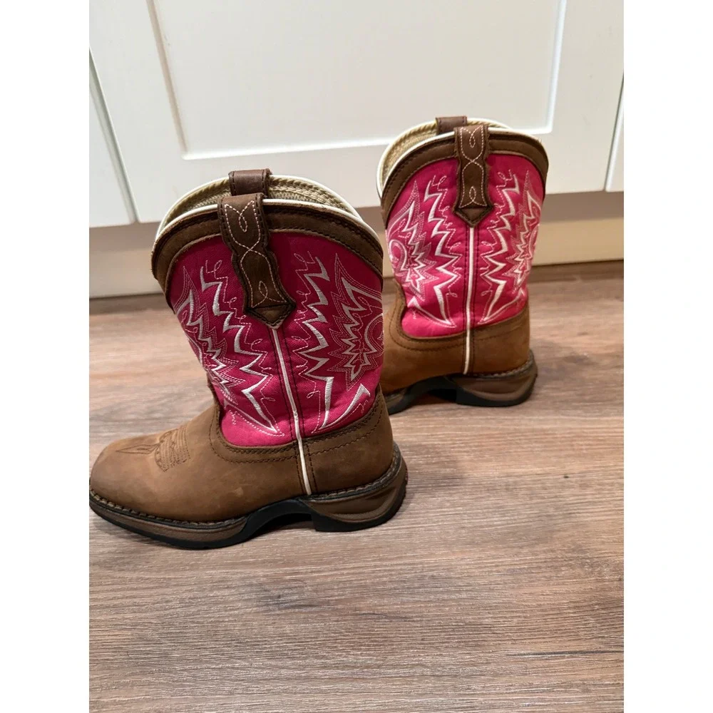 Durango Kids 8 Inch Pink and Tan Western Pull On Cowboy Boots DWBT093 Size 12.5M